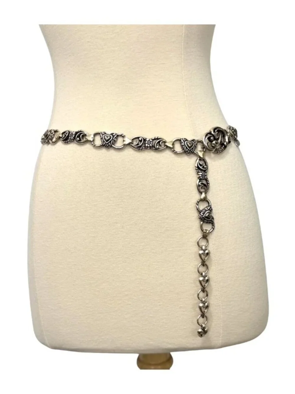 Vintage Brighton Metal Chain Adjustable Belt Hearts & Floral Scroll Size M 35